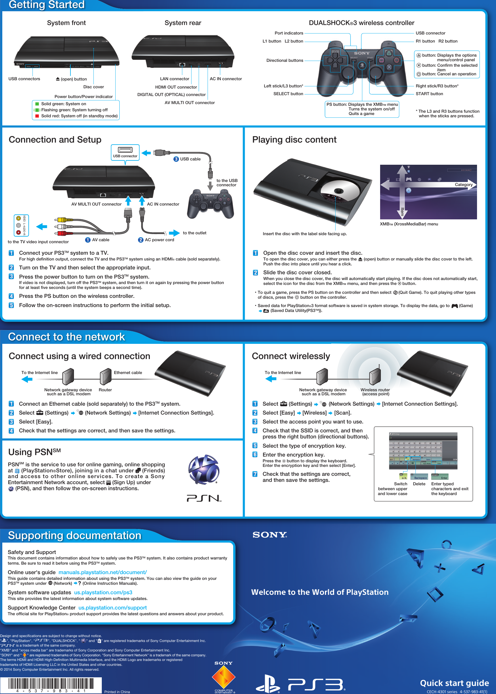 Page 1 of 2 - Sony CECH-4301 Series PS3 - CECH-4301C Getting Started CECH-4301A 4301C-QSG