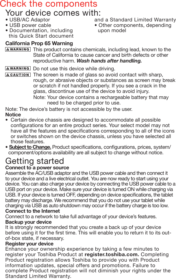 Page 2 of 8 - Toshiba  Encore 2 Write - Quick Start UG EN
