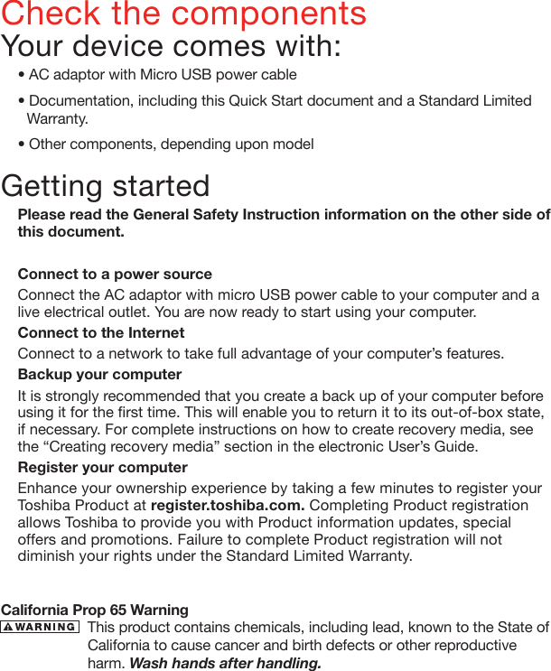 Page 2 of 8 - Toshiba  WT12PE-A - Quick Start Dyna Pad EN QSG