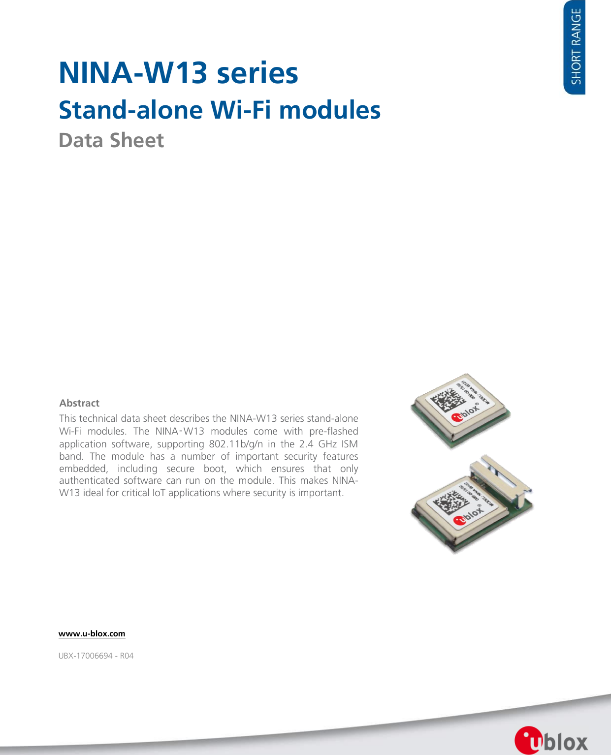 Page 1 of u blox NINAW13 Wireless Communication System Module User Manual NINA W13 series