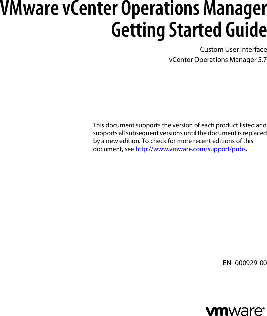 Vmware VCenter Operations Manager Getting Started Guide 5.7 V Center ...