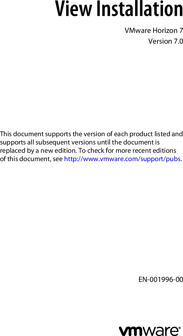 Vmware View Installation OpenTopic Horizon 7.0 Manual 70 install