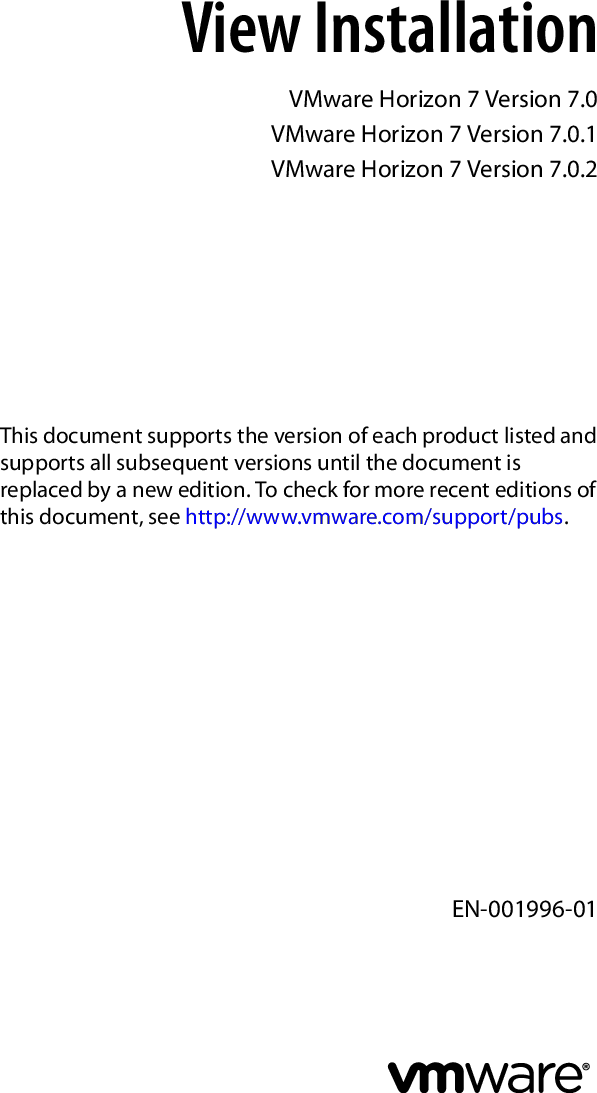 Vmware View Installation VMware. Horizon 7 Version 7.0 70